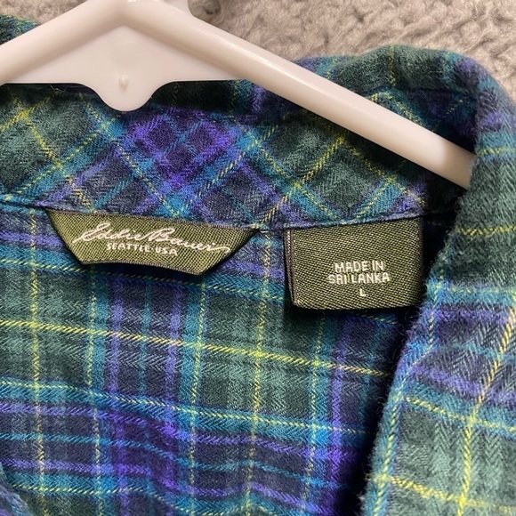 Eddie Bauer Shirt Mens Large Green Blue Plaid Button Up Long Sleeve Flannel - Picture 4 of 12